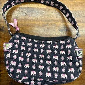Vera Bradley Black and Pink Elephant Shoulder Bag and Cosmetic Bag